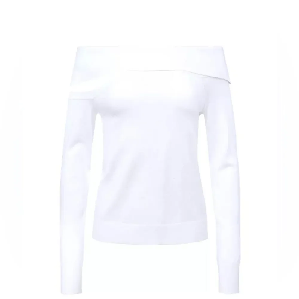 L'AGENCE NWT Minnie Asymmetric Off-The-Shoulder Knit Sweater White Size Large